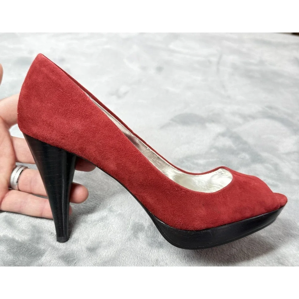 Style&co.‎ Shoes Womens Size 7.5 Red Leather Celine Peep Toe Pump Heels